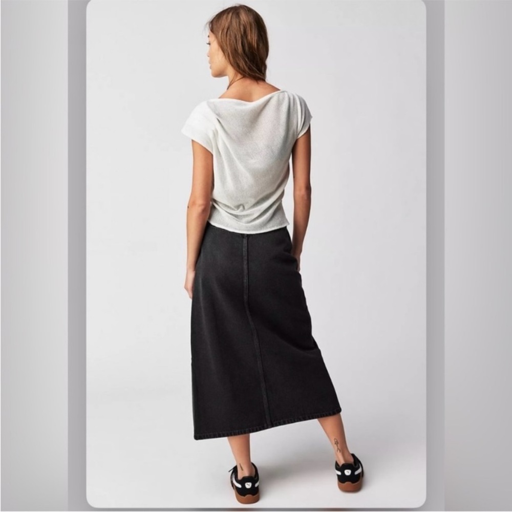 We The Free Free People Madison Midi Skirt Black Denim 26